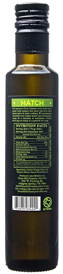 Texas Hill Country Olive Co Hatch Green Chile Infused Olive Oil - Cold Pressed Gourmet EVOO Olive Oil - Great for Dressing Dipping Marinade - No Artificial Flavors or Added Sugar - Made in Texas (8.5