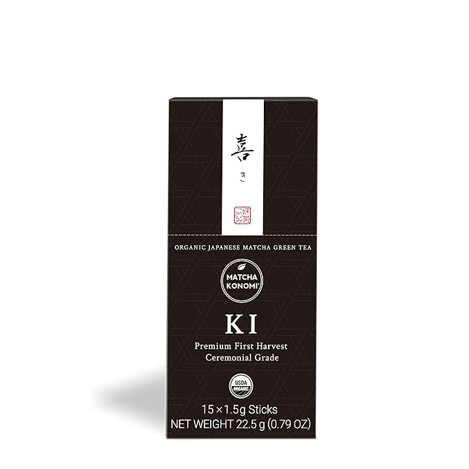 Ki Matcha (15 x 1.5g Sticks) - Organic Premium Ceremonial Japanese Matcha Green Tea Powder - First Harvest Radiation Free No Additives Zero Sugar - USDA Certified - Single Serve Packets