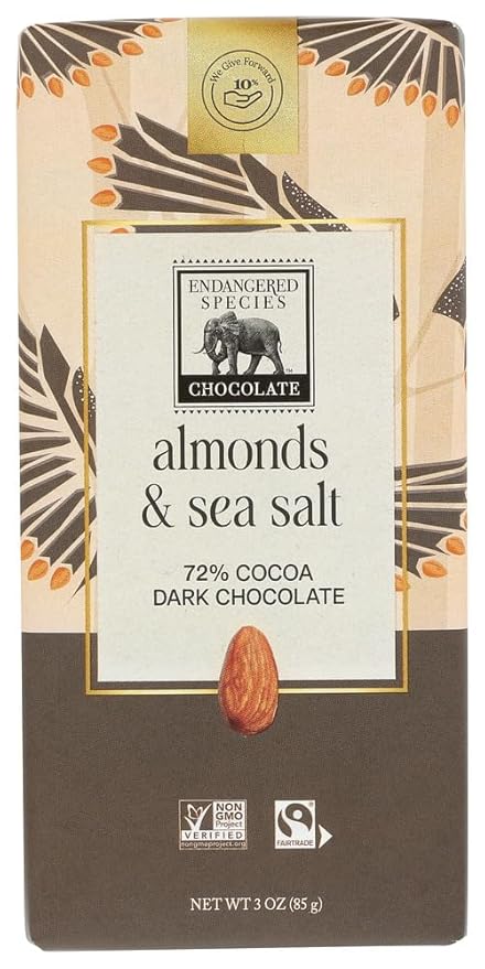 Endangered Species Owl Dark Chocolate with Sea Salt and Almonds 3 Ounce (Pack of 12) by Endangered Species