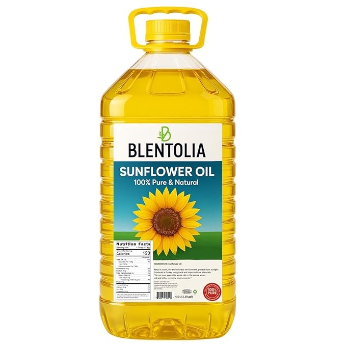 Blentolia- 100% Pure Sunflower Oil – 1.19 Gallon (4.5L) | Light Taste High Oleic | Ideal for Frying Cooking &amp Baking