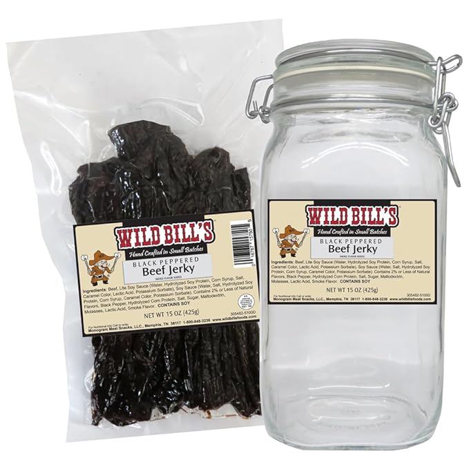 Wild Bill's Black Pepper Beef Jerky One-Bag Starter Kit (one 15oz bag and 1 jar)