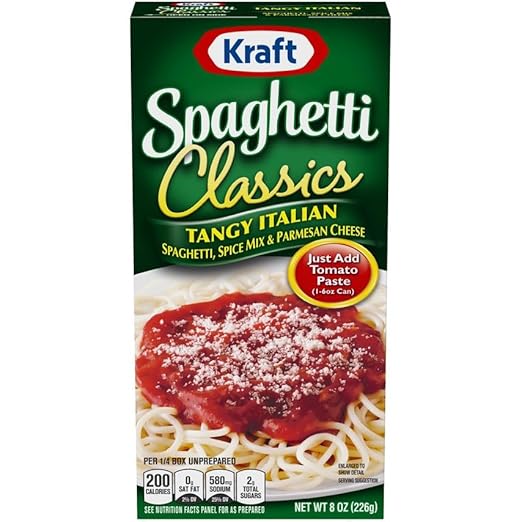Kraft Spaghetti Classics Tangy Italian Spaghetti (Spices &amp Parmesan Cheese Meal Mix 12 ct Pack 8 oz Boxes)