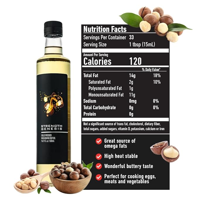 Keto Macadamia Nut Oil Ketogenic Oil For Cooking From Real Macadamia Nuts Keto Friendly Nut Oils Australian Cooking Oil 16.9 Ounce Glass Bottle