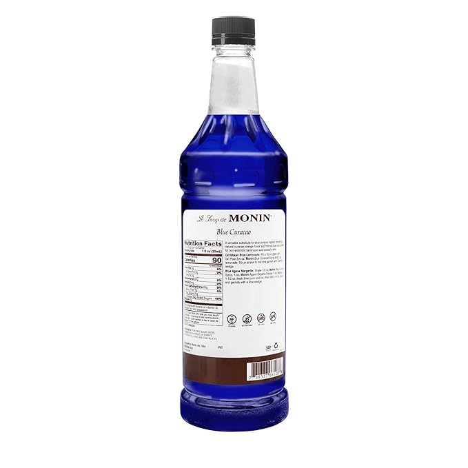 Monin - Premium Blue Curacao Syrup | Iconic Blue Hue &amp Zesty Sweetness for Cocktails &amp Creations | No Artificial Flavors Or Preservatives (BPA Free Bottle 33.8 fl oz)