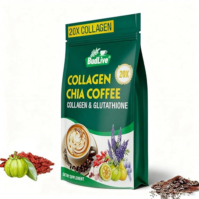 20X Collagen Chia Coffee 11 in 1 Coffee Mix with Collagen &amp Chia Seeds Goji Berry Supports Hair Skin &amp Nails Sugar Free Vegan 45 Servings (9.8Ounce (Pack of 2)