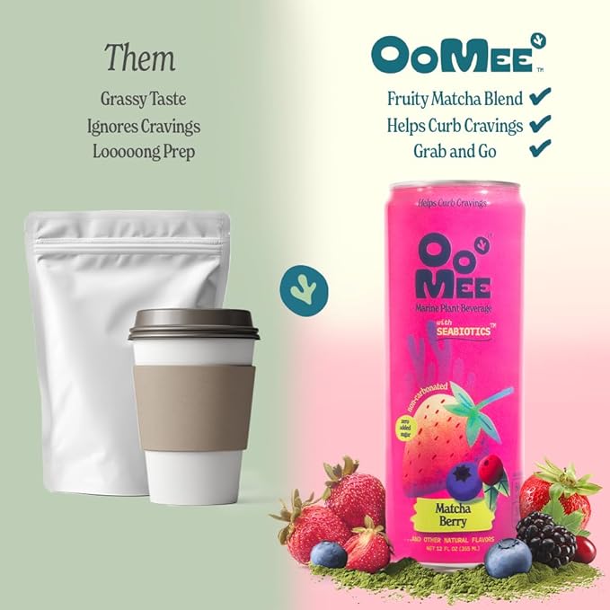 OoMee Fruity Matcha Drink Variety Pack | Berry Lemon Mint &amp Passionfruit‑Yuzu | Fruit‑Infused Plant‑Based Vegan Beverage – Sustained Energy Natural Craving Support Low‑Calorie No Added Sugar