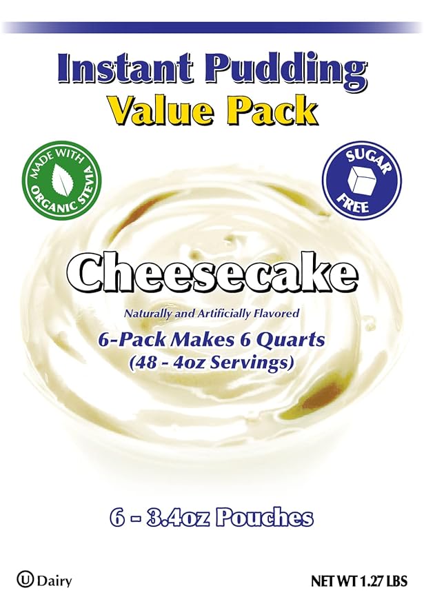 GramZero Cheesecake Sugar Free Pudding Mix 6-Pack Great For Nutrition Club Meal Replacement Shakes Low Calorie Dessert Stevia Sweetened