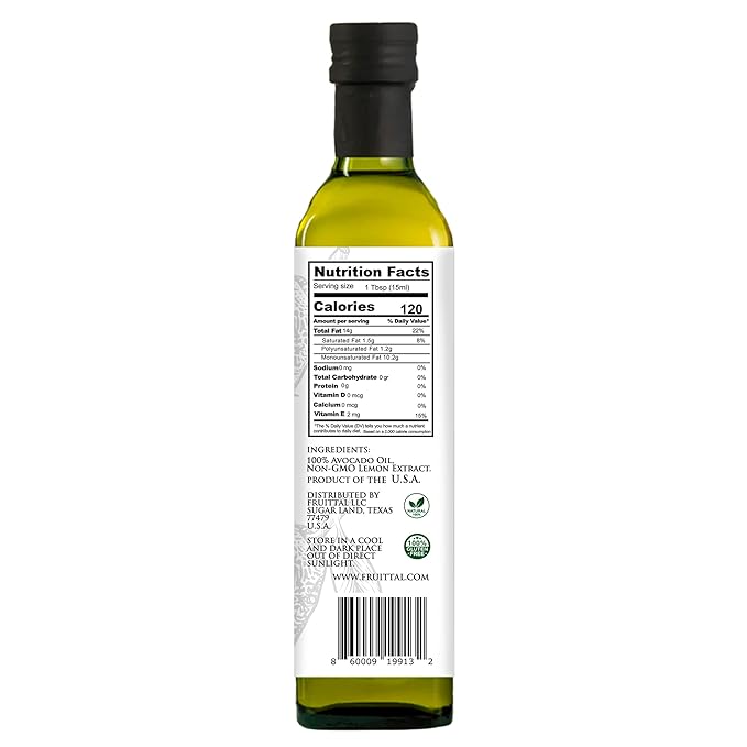 Fruittal Lemon-Infused Avocado Oil – 100% Pure Made in the USA and Rich in Health Benefits (16.9 Oz)