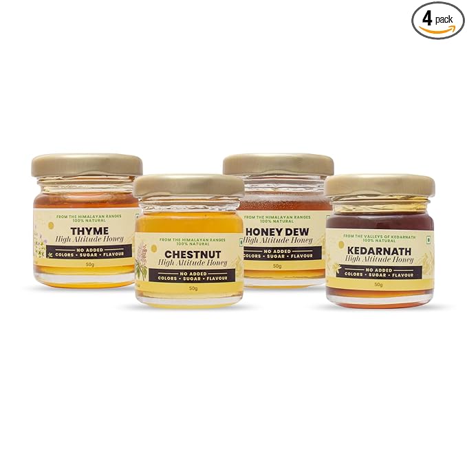 Shiva Organic High Altitude Honey Tasters - Pack of 4 | 50g Each | 200g Total | Explore the Purity of High Altitude Honey
