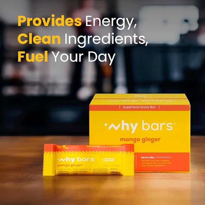 Why Bars Superfood Protein Bars 2.04 Ounce Bars - Protein Bar Superfood Gluten Free Non GMO Organic Vegan Simple Ingredients (Mango Ginger)