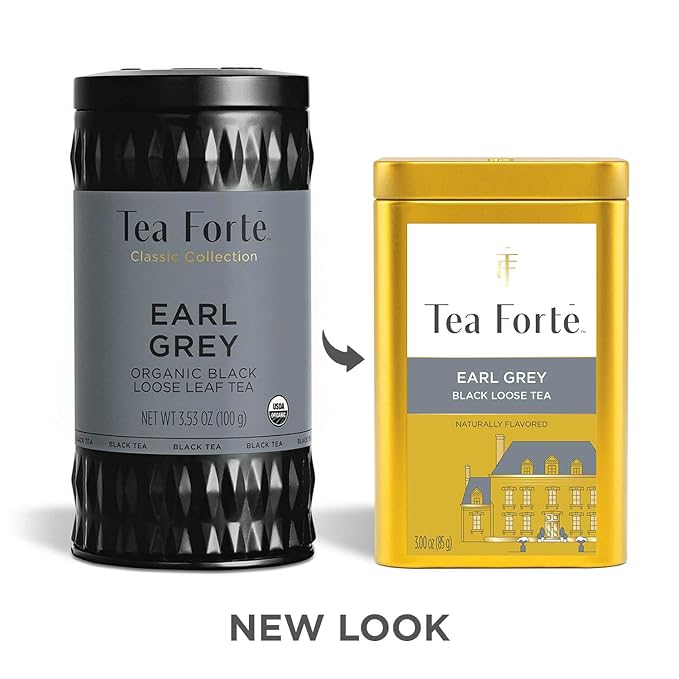 Tea Forte Earl Grey Premium Loose Leaf Caffeinated Black Tea Blend Canister Makes 35-50 Cups