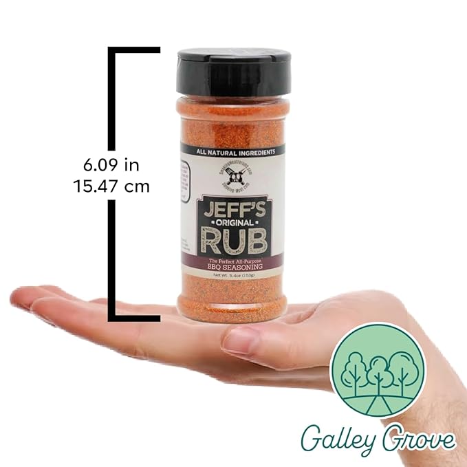 Jeff's Original Rub All-Purpose BBQ Seasoning 5.4 oz Bottle (2-Pack) Grill or Smoker - Pork Chicken Ribs Brisket Steak Seafood Vegetables - Bundle With Galley Grove Sugar-Free Breath Mints