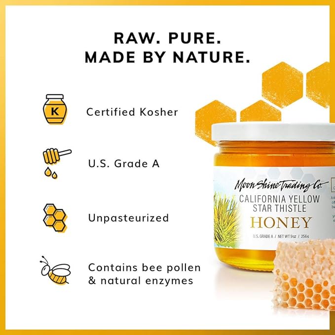Moon Shine Trading Co. California Yellow Star Thistle Raw Honey | Award Winning Sweet Honey | 100% Pure Unpasteurized Natural &amp Unfiltered | Local Artisan Made