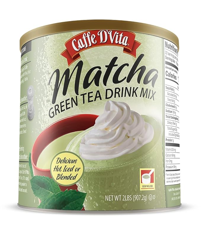 Caffe D'Vita Matcha Green Tea Drink Mix - Japanese Matcha Green Tea Powder Gluten Free Low Fat No Cholesterol No Hydrogenated Oils No Trans Fat Kosher-Dairy Green Matcha Tea Powder - 2 Lb Can
