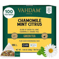 VAHDAM Chamomile Mint Citrus Green Tea Bags (100 Count) Low Caffeine Non GMO Gluten Free | Sweet &amp Floral | Resealable Ziplock Pouch | Chamomile Tea Bags