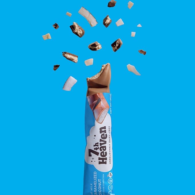 7th Heaven Vegan Oat Milk Chocolate Snack Bars: Caramelized Coconut - (1.6 oz - 6 Pack) Healthy Chocolate Perfect Valentines Gift For Your Loved Ones 100% Dairy Free Non GMO Kosher Parve Cruelt