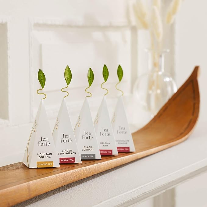 Tea Forte Premium Presentation Box Gift Set Sampler 20 Count Assorted Blends Individually Wrapped Handcrafted Pyramid Infuser Bags Winter Chalet