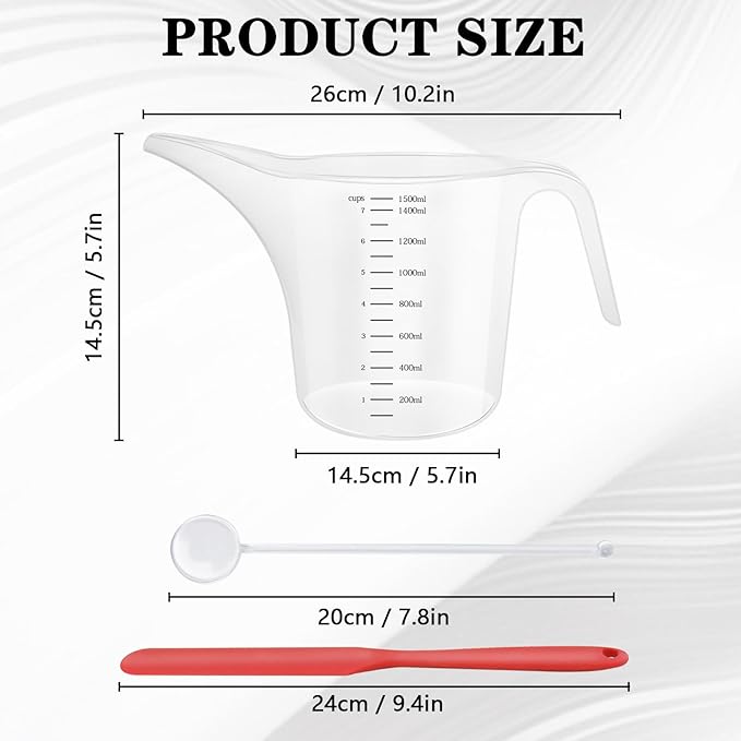 4 Pack 1500ml/50oz Long Spout Funnel Pitcher with Stirring Rods – Measuring Cups for Resin Paint Epoxy Crafts Soap Making Durable and Easy to Pour Great for Mixing Measuring Transfer Tasks