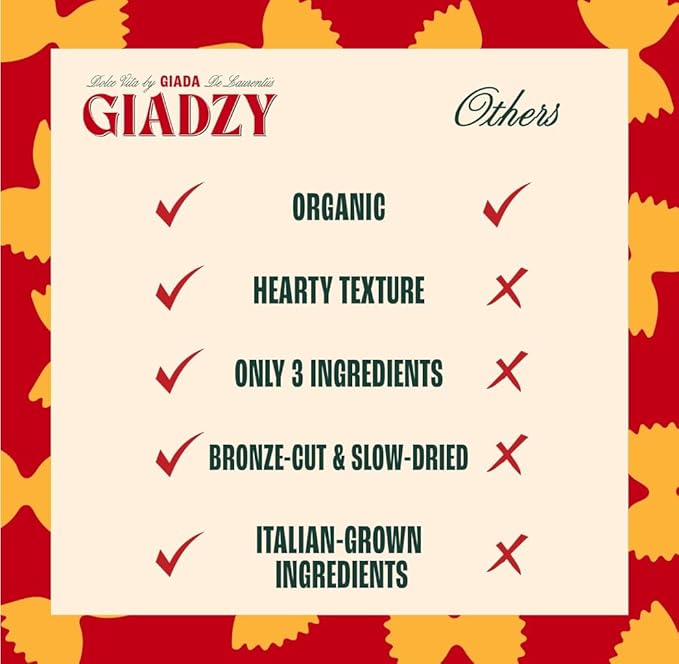 Giadzy by Giada De Laurentiis 4 Pack Organic Semolina Flour Pasta – Pappardelle Paccheri Casarecce &amp Gnochetti – Made in Italy – Artisanal Bronze Cut – Clean Ingredients – Non-GMO – Vegan