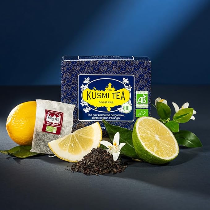 Kusmi Tea - Pack of 2 Boxes of Tea Bags - Anastasia - Organic Black Tea with Bergamot &amp Lemon - Flavored with Orange Blossom - Caffeinated Tea - Inspired by the Iconic Earl Grey Tea - 2x20 Tea Bag