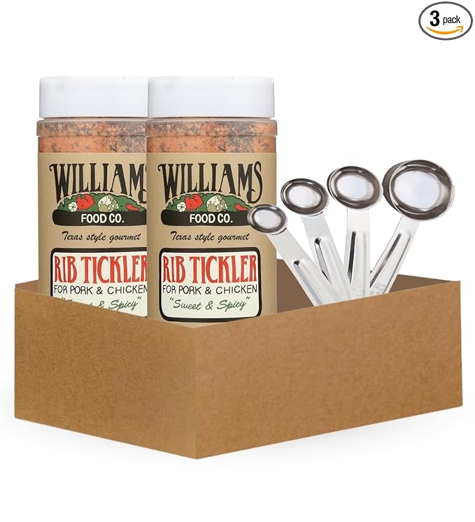 2x Williams Food Co Seasoning Rib Tickler 13.5 OZ – Bundle with Measuring Spoon Set – Includes Williams Chili Seasoning for Ideally Seasoned Ribs and Chili – Gift Set (3 Items)
