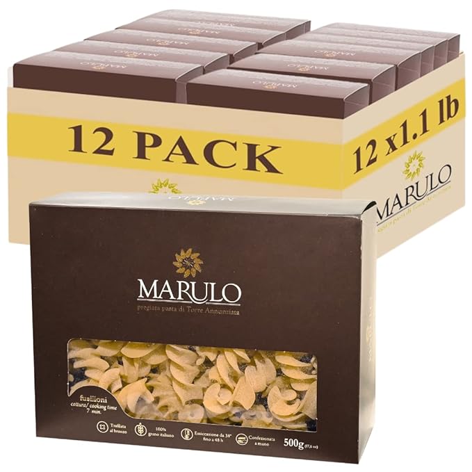 Marulo Fusilloni Pasta Bronze Die Cut Artisan Italian Pasta100% Durum Semolina Imported Italian Artisan Pasta (Fusilloni 1.1 Pound (Pack of 12)