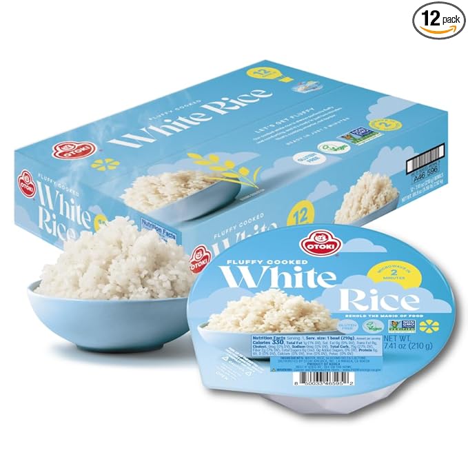 OTOKI Korean Cooked White Rice Authentic Fluffy Rice Ready in 2 Minutes Gluten-Free Microwavable Bowls 7.41 oz (Pack of 12)