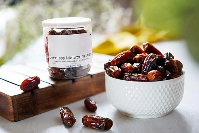 Gourmet Seedless Saudi Mabroom Dates (Khajoor/Khajur) 250g | All Natural | No Preservatives | No Added Sugar | Gluten Free | Vegan | Non GMO | Dates Dry Fruits