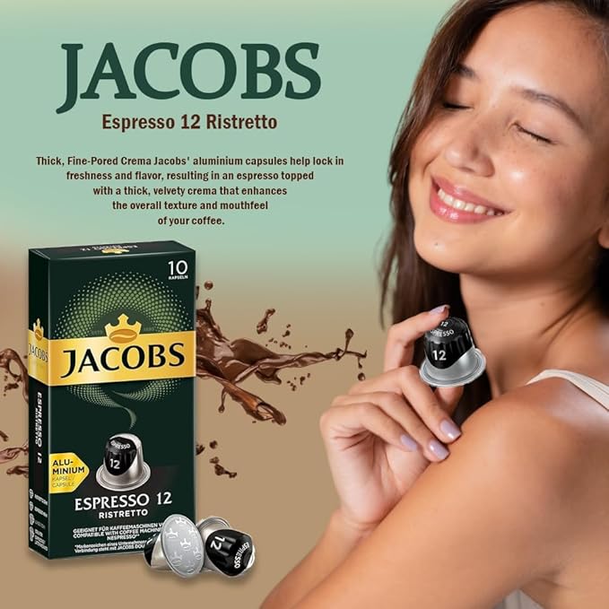 Jacobs Espresso 12 Ristretto 10x10 CAPSULES Coffee Capsules Compatible with (057 USD/1 CAP)