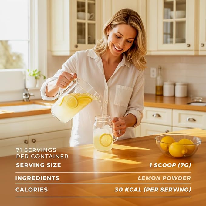 Organic Lemon Juice Powder 1.1 Lb Bulk Size - 100% Freeze Dried Fresh Zesty Flavor Great for Drinks &amp Baking - Rich in Vitamin C &amp Antioxidants Non-GMO Gluten-Free &amp No Added Sugar