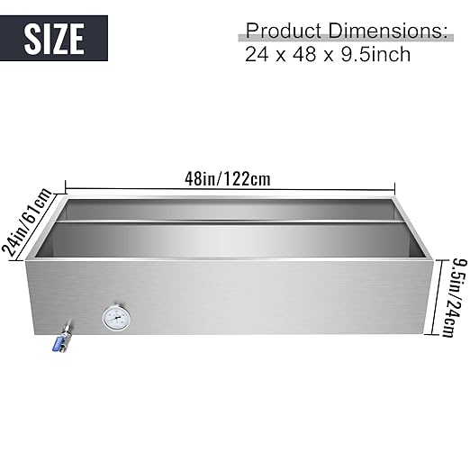 Maple Syrup Evaporator Pan Stainless Steel Maple Syrup Boiling Pan with Valve Thermomete and Divided Plate for Boiling Maple Syrup 48 x 24 x 9.5 Inch