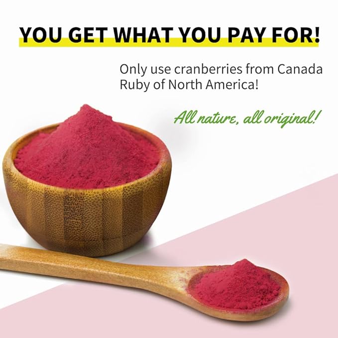 Frenature Freeze Dried Cranberry Powder – Canadian Cranberries Rich in Proanthocyanidins Antioxidants &amp Fiber UTI Health Vegan 3.5oz/100g