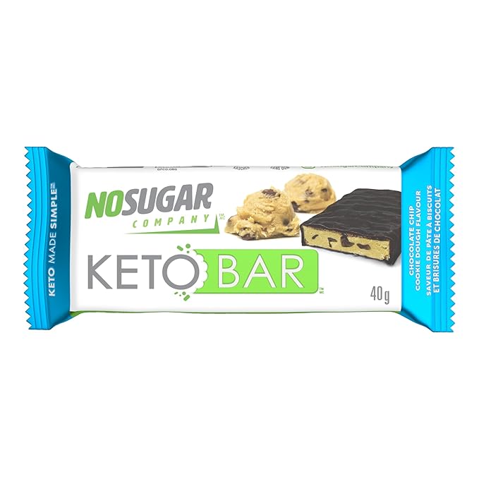 No Sugar Keto Bar Snack - Low Carb No Sugar Keto Snack Food with Keto Friendly Macros (12 x 1.41oz Bars Chocolate Chip Cookie Dough)