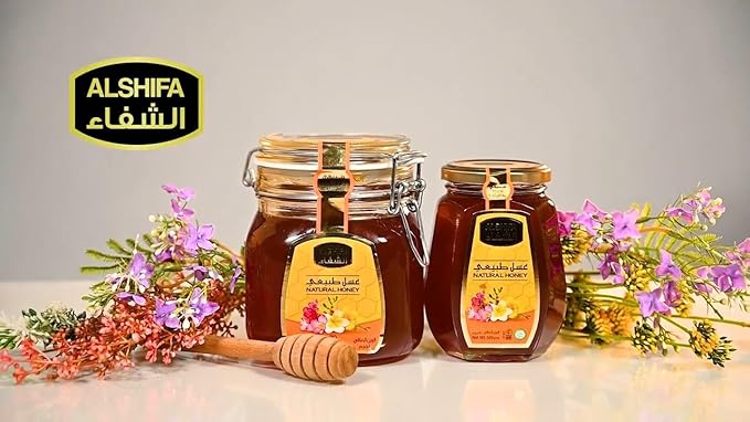 ALSHIFA Natural Honey 2.20lb (1kg) | Pack of 1 | Raw &amp Pure Honey Unpasteurized | 100% Pure Wildflower Honey | No Added Sugar | Glass Bottle