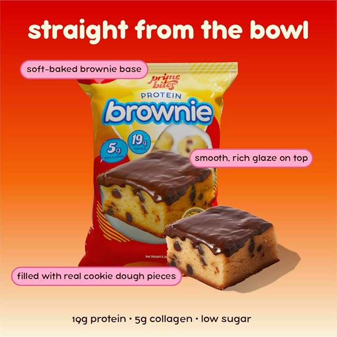Prime Bites High Protein Brownie (12 Per Box Cookie Dough Bites) - 19g of Protein 5g of Collagen Gluten Free Low Sugar Treat Delicious Protein Snack