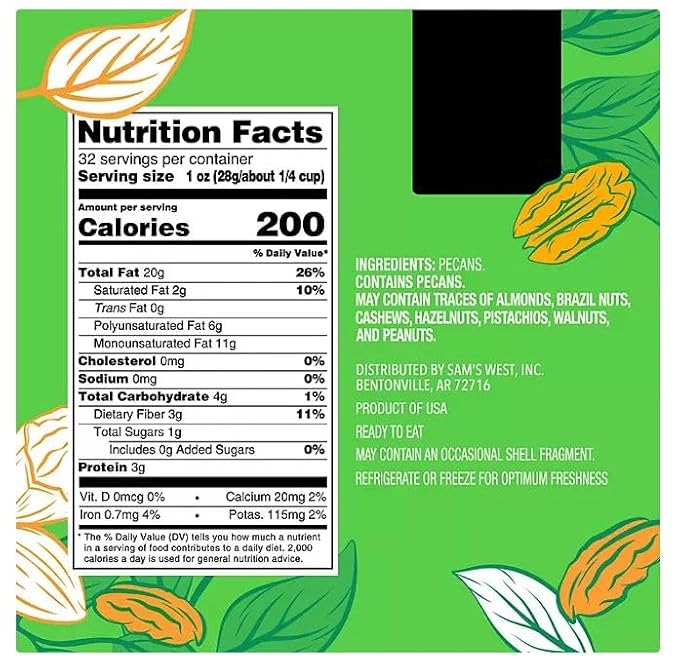 Member Mark Natural Raw Pecan Halves 32 oz Unroasted Gluten-Free Non-GMO