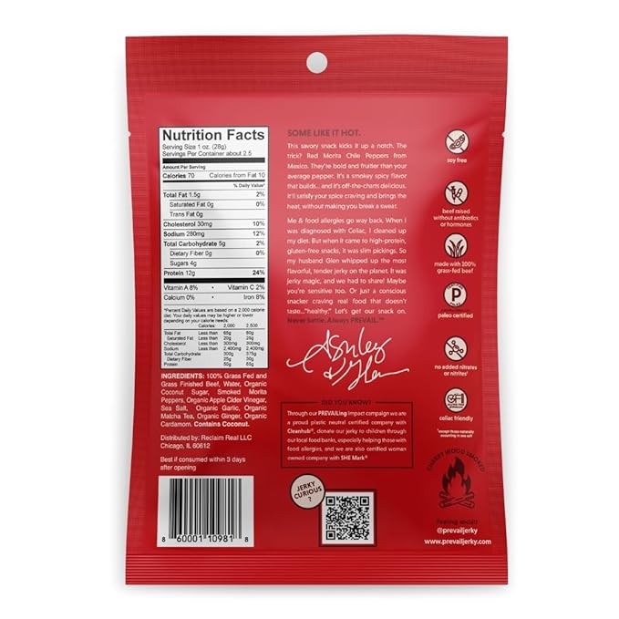 Grass Fed Beef Jerky Variety Pack by PREVAIL - Low Sodium and Gluten Free! | Umami Spicy Lemongrass and Original - Pack of (8) Bags | | Our Gourmet Jerky is Paleo Certified Soy Free Free of Pres