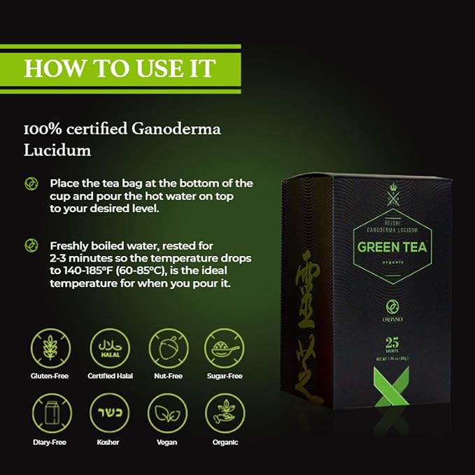ORGANO Green Tea with Ganoderma Lucidum (1 Box of 25 Sachets)