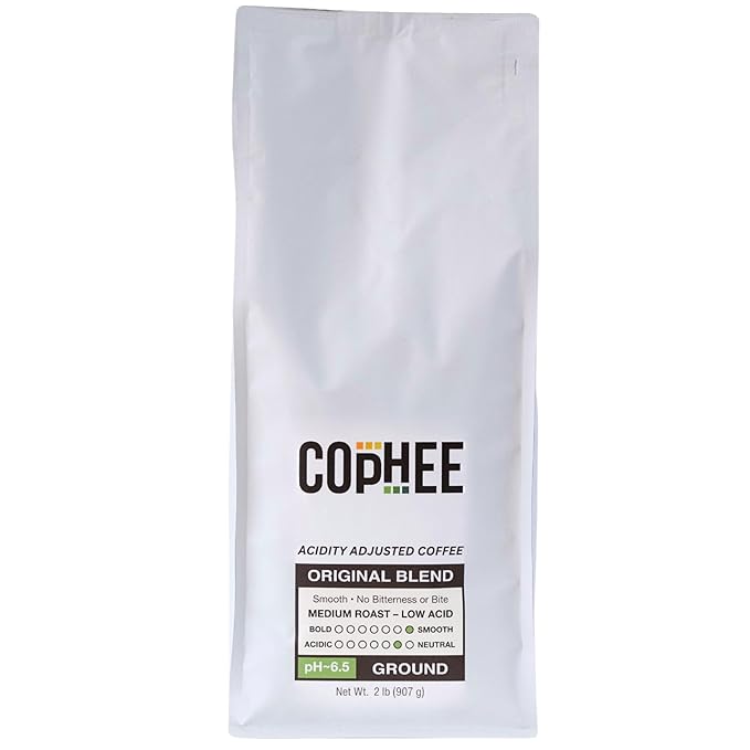 Low Acid Coffee – Original Blend – Bulk Pack – Ground Medium Roast – Smooth Non-GMO Arabica Coffee – Electrolyte Infused for Sensitive Stomachs Acid Reflux and Heartburn ~pH 6.5 – 32 oz Original by