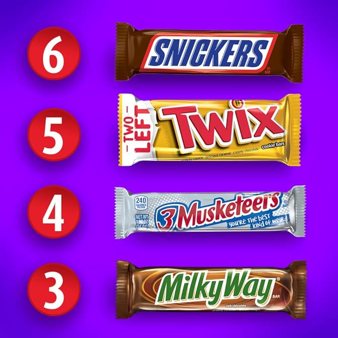 SNICKERS TWIX MILKY WAY &amp 3 MUSKETEERS Individually Wrapped Variety Pack Full Size Milk Chocolate Candy Bars Bulk Assortment 33.31 oz 18 Bars (Pack of 2)