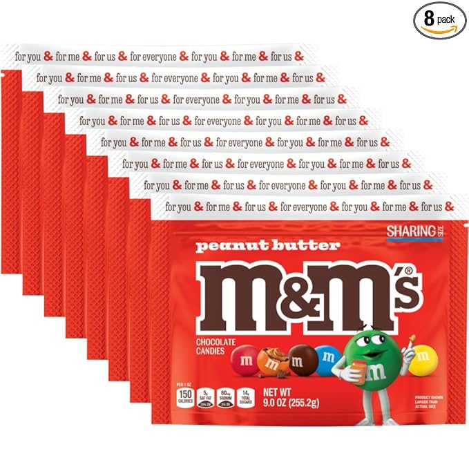 M&ampM’S Peanut Butter Milk Chocolate Candy Bulk Pack of 8 Sharing Size 9 Oz Resealable Bags Creamy Peanut Butter Center Rich Chocolate Candy Perfect for Snacking Parties Movie Night Travel