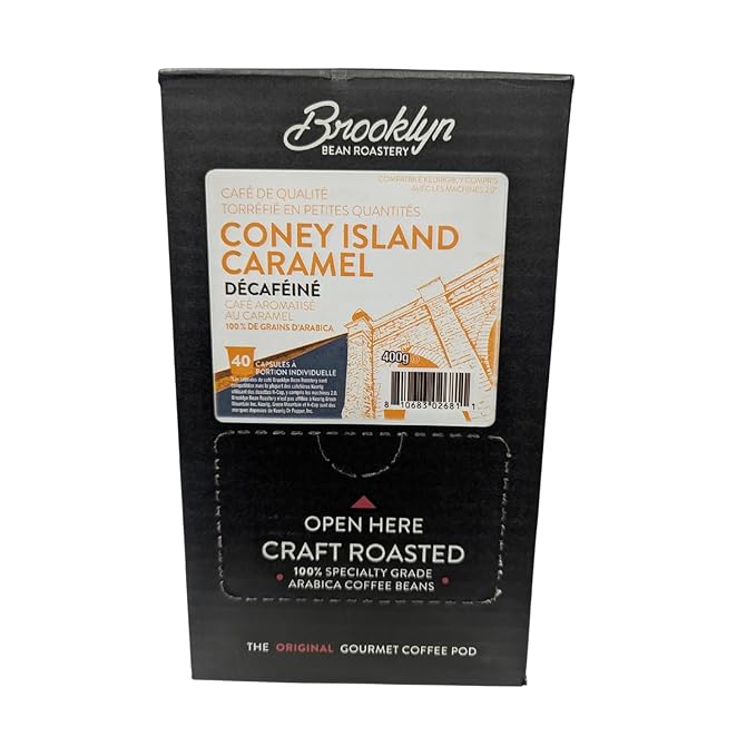 Brooklyn Beans Coffee Pods Coney Island Caramel Decaf - Compatible with Keurig K Cup Brewers Including 2.0 Machines 40 Count Creamy Caramel Flavor
