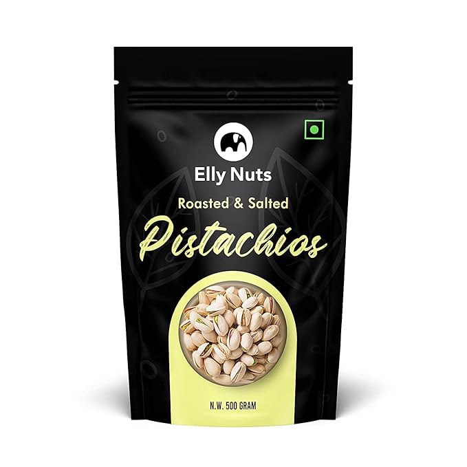Elly Nuts Whole Roasted Salted Pistachios with Shell 500 gms| Fresh and Dry Fruits Salted Pistachios