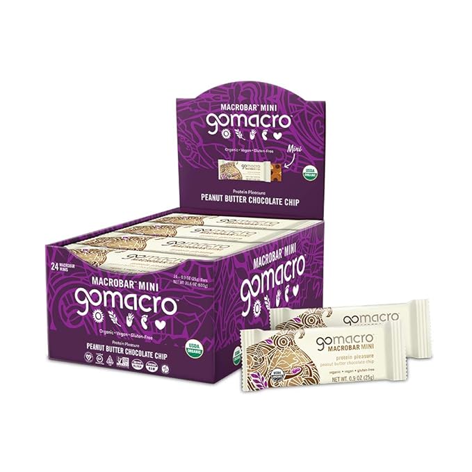 GoMacro MacroBar Mini (0.90 Ounce Bars 24 Count) and MacroBar (2.4 Ounce Bars 12 Count) Organic Vegan Snack and Protein Bars Bundle - Peanut Butter Chocolate Chip