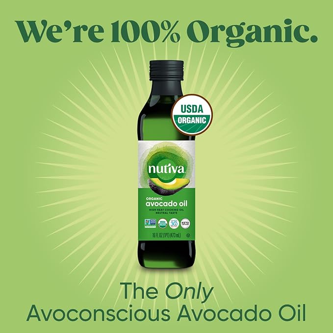 Nutiva Organic Steam-Refined Avocado Oil - Perfect for Cooking Frying Baking and Dressing - High-Heat Oil with Neutral Flavor - Great for Vegan Paleo and Keto Diet - Non-GMO - 24 Fl Oz