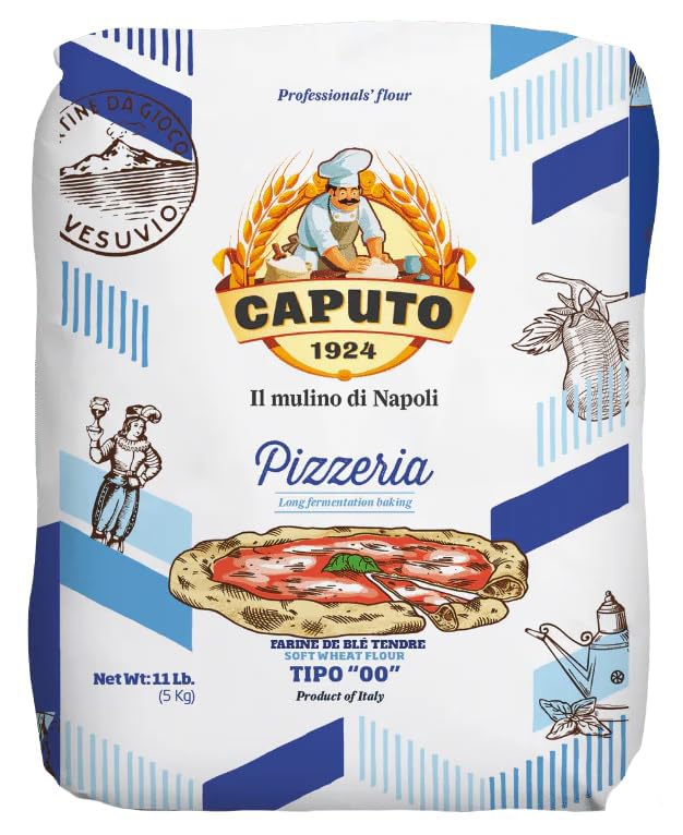 Antimo Caputo Pizzeria Flour Blue 11 Pound (5Kg) Bag - Italian 00 Flour - Soft Wheat for Pizza Dough - Makes that Perfectly Elastic Chewy Crispy Bubble Neapolitan Pizza