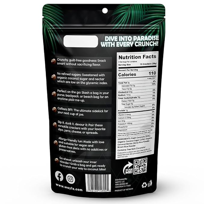 Roasted Coconut Crackers – Vegan Snack &amp Gluten Free Cracker Made with 100% Real Coconut – Organic Dairy Free Non-GMO Lightly Sweet &amp Crunchy – 2 Coconuts in Every Bag - (Pack of 5)