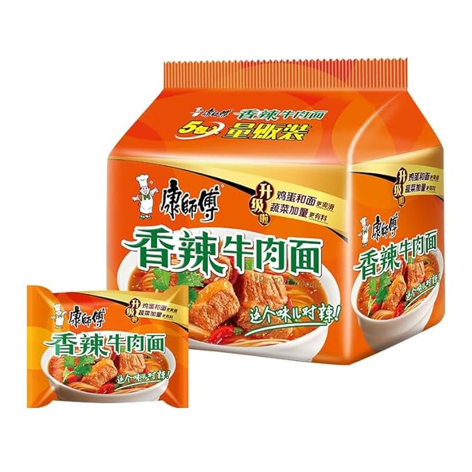 康师傅 方便面 香辣面五连包104g*5袋 泡面袋装速食 方便食品 kangshifu Chinese food instant noodles 104g*5 bags