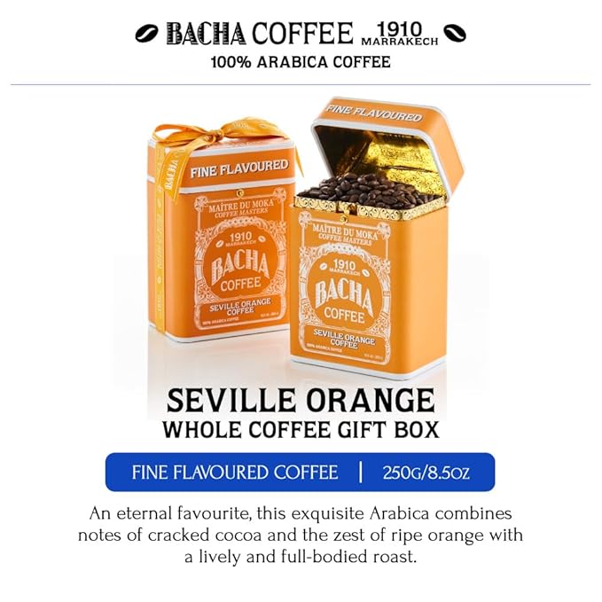 Bacha Coffee | Seville Orange Fine Flavoured Whole Beans Medium Roast 100% Arabica Specialty Coffee 250g Signature Nomad Collection Gift Box