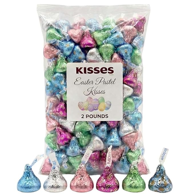 Hershys Kisses Easter Mix Milk Browny Bar and Milklicious Chocolate Candy Pastel Colors 2 Pound Approx 200 Pieces